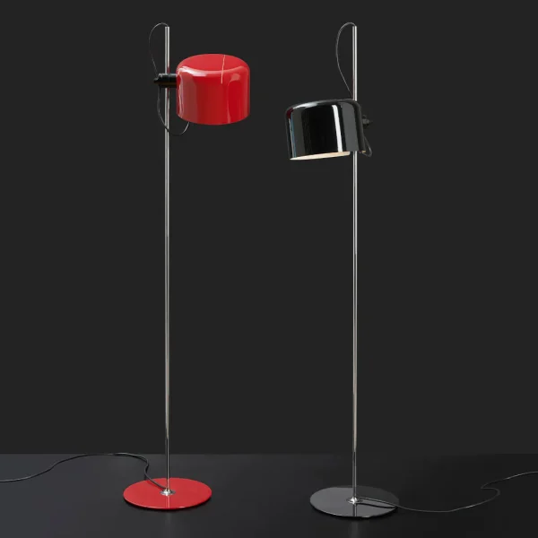 “Coupé by Oluce iconic Italian floor lamp – curved chrome arm with adjustable dome shade in lacquered metal”