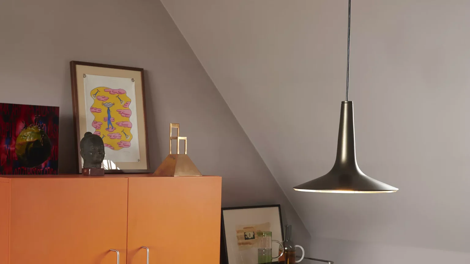 “Kin by Oluce modern Italian pendant lamp – compact cylindrical design in lacquered aluminum with downward LED lighting”