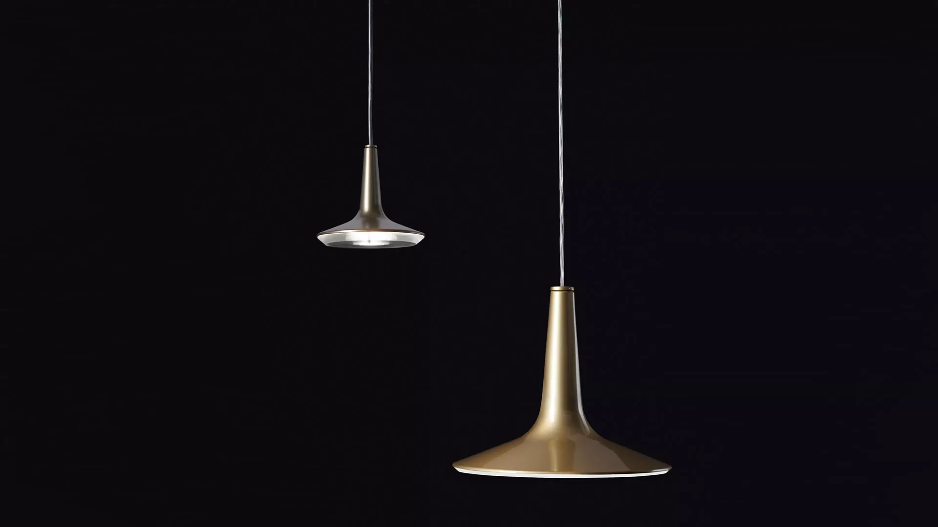 “Kin by Oluce contemporary designer lighting – minimalist hanging light with sleek metal body and focused illumination”