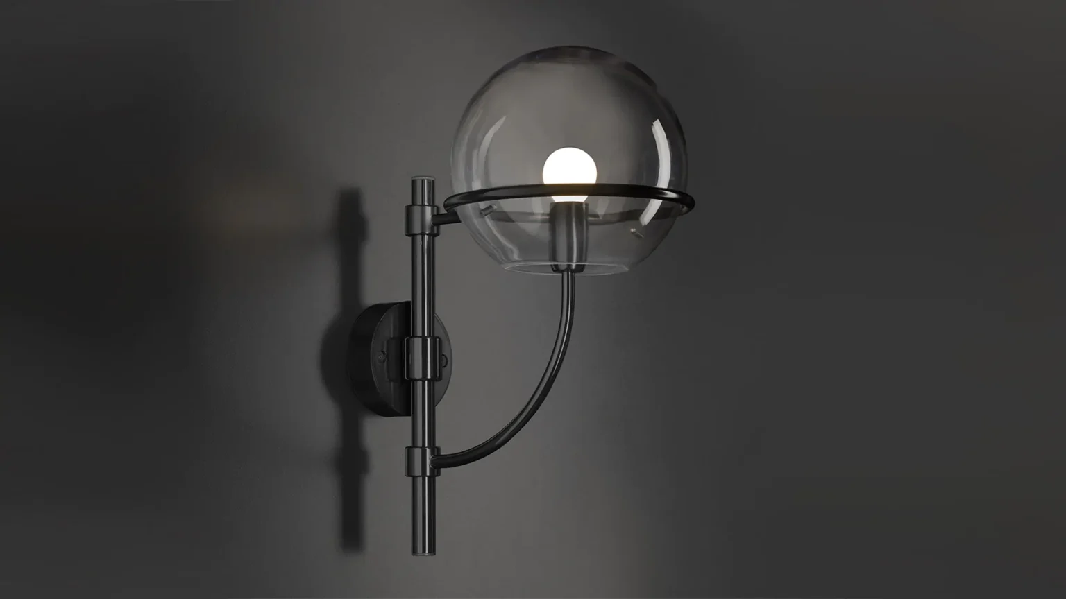 “Lyndon by Oluce modern Italian table lamp – spherical glass diffuser with polished metal base and minimalist elegant design”