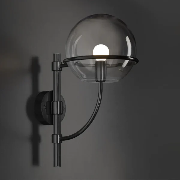“Lyndon by Oluce modern Italian table lamp – spherical glass diffuser with polished metal base and minimalist elegant design”