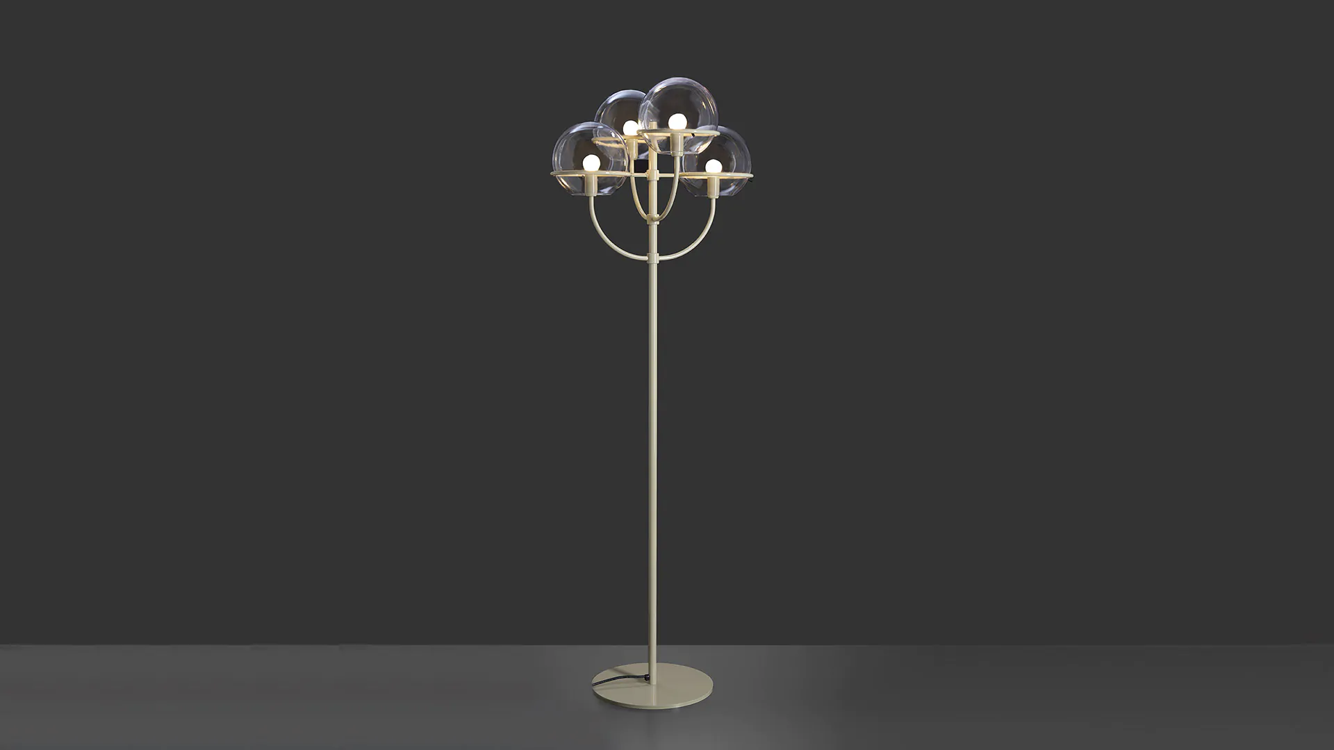 “Lyndon by Oluce modern Italian outdoor lamp – globe glass diffuser with slim metal structure for elegant architectural lighting”