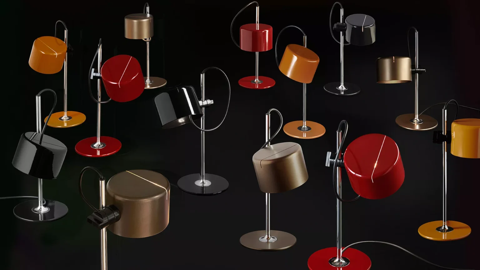 “Mini Coupé by Oluce modern Italian table lamp – compact metal lamp with curved dome shade and sleek minimalist design”