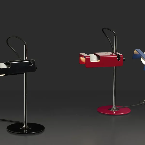 “Mini Spider by Oluce contemporary designer lamp – compact table light with directional beam and lacquered finish”