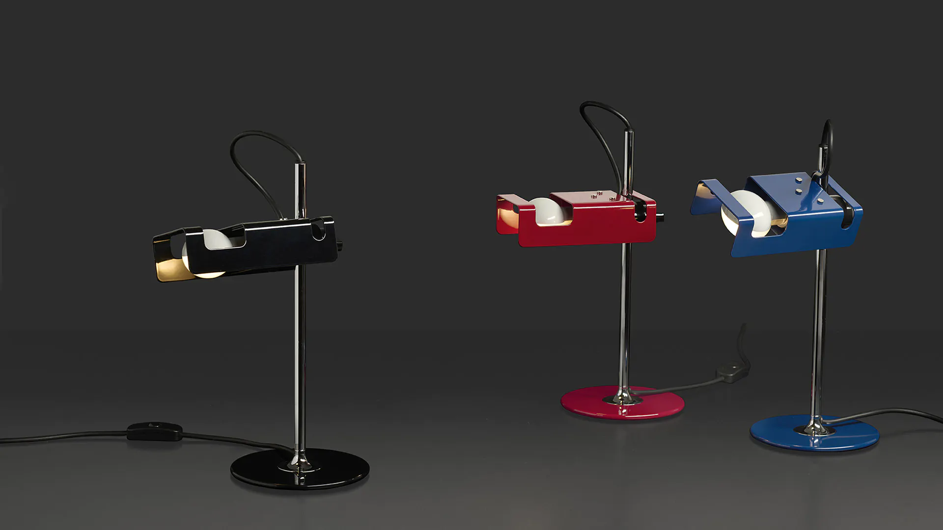 “Mini Spider by Oluce contemporary designer lamp – compact table light with directional beam and lacquered finish”