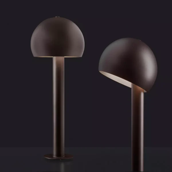 “Otto by Oluce modern Italian floor lamp – arched metal structure with integrated LED lighting and minimalist circular base”