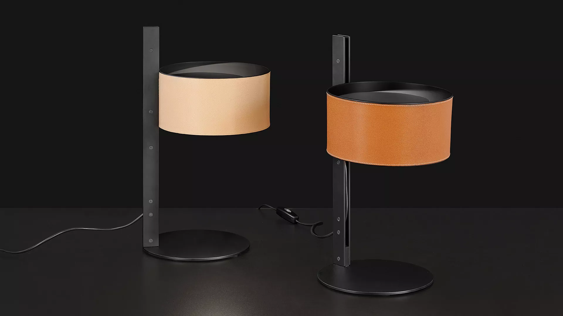 “Parallel by Oluce contemporary table lamp – sophisticated mix of materials with balanced architectural form”