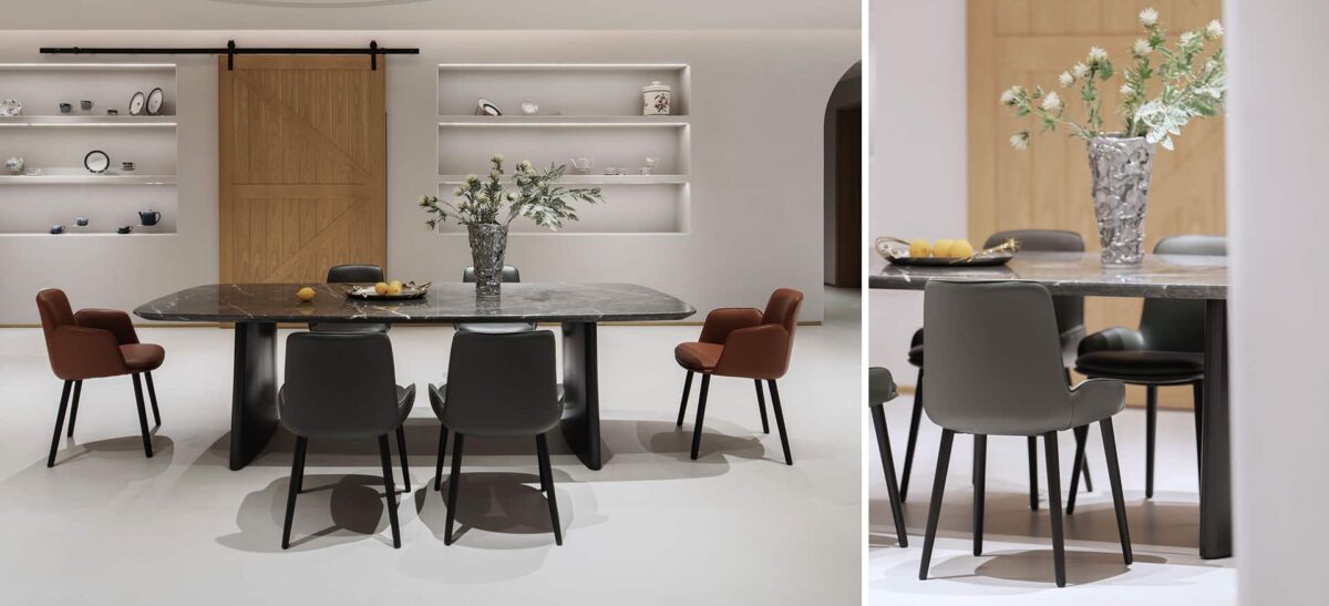 Wooden dining table with refined design