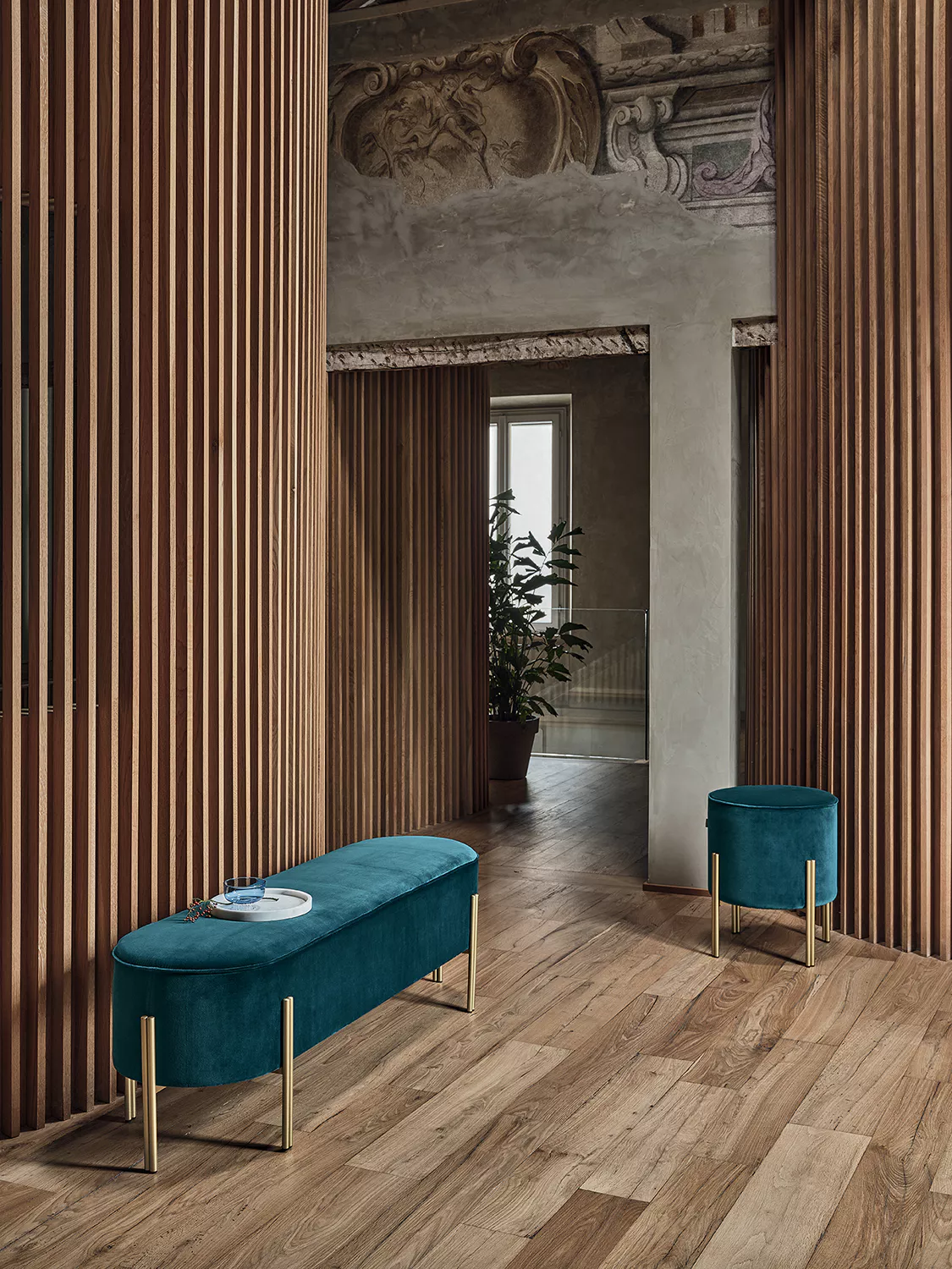 Puffoso Bench by Bontempi – luxury modern Italian-design seating showcased at Italcasa Design showroom in Royal Oak, Michigan