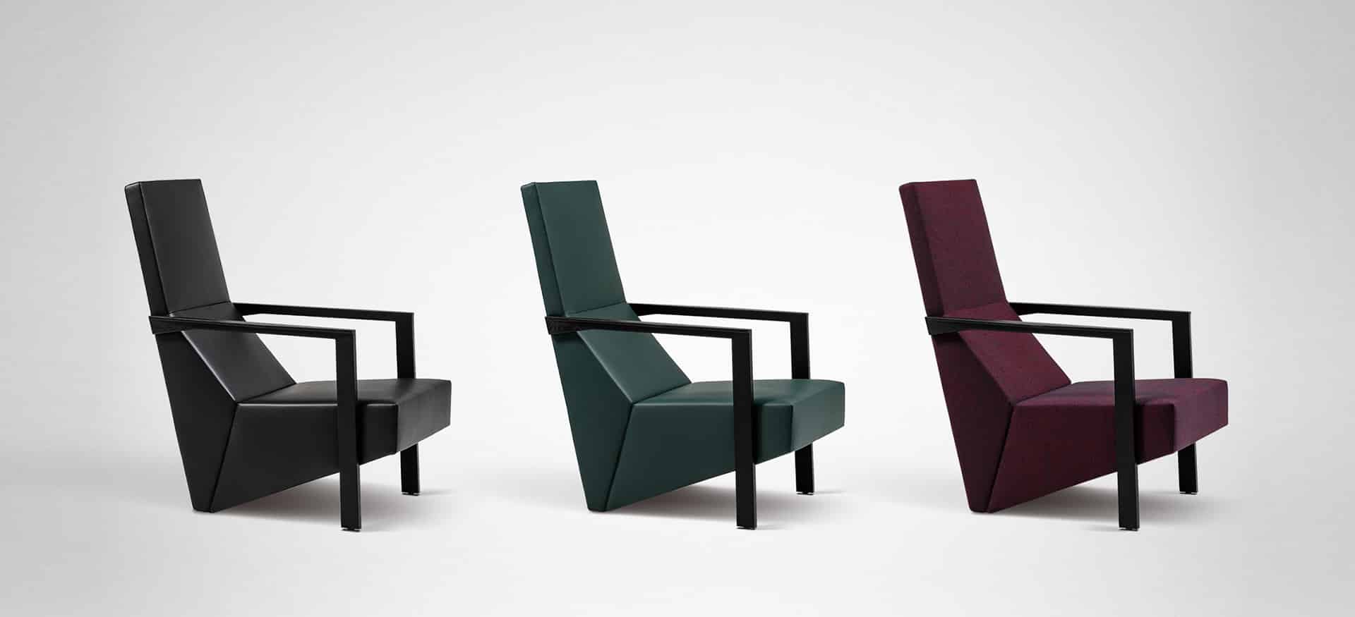 Modern chair with unique puzzle-piece design and upholstered seat by Camerich.