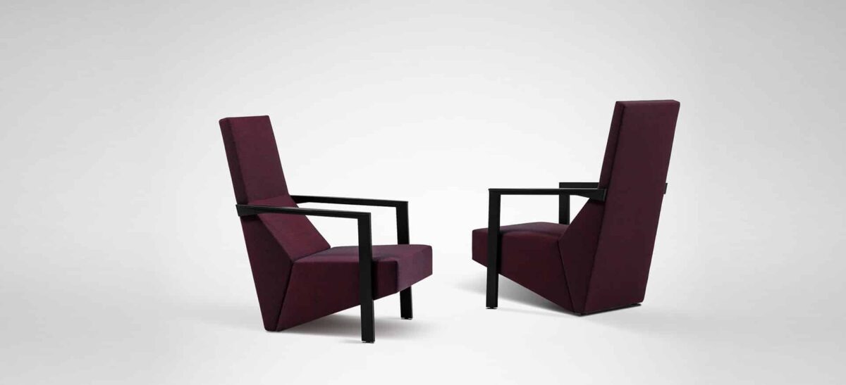 Contemporary chair with distinctive puzzle-inspired shape and comfortable upholstery.