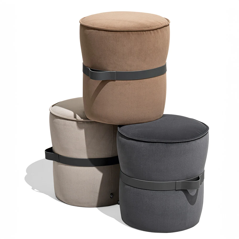 “POF by Connubia modern stool – playful Italian design with round upholstered seat and sturdy wooden legs”
