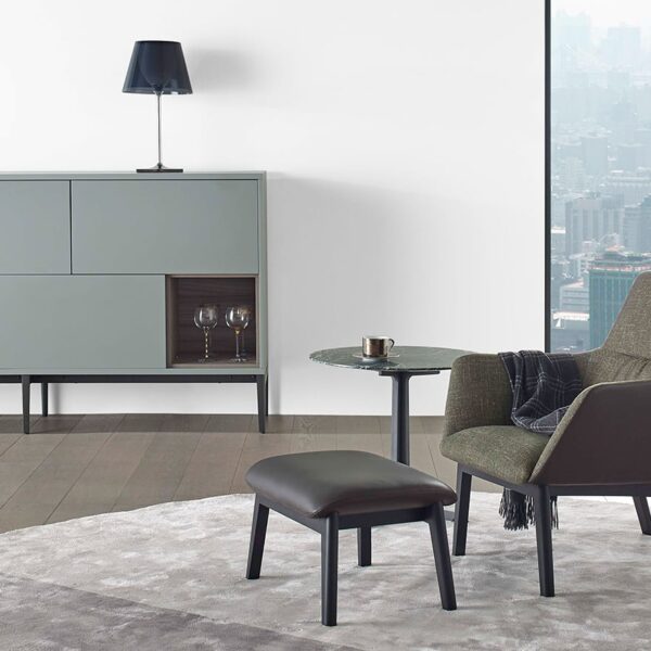 Modern low-back chair with soft upholstery and sleek wooden frame by Camerich.