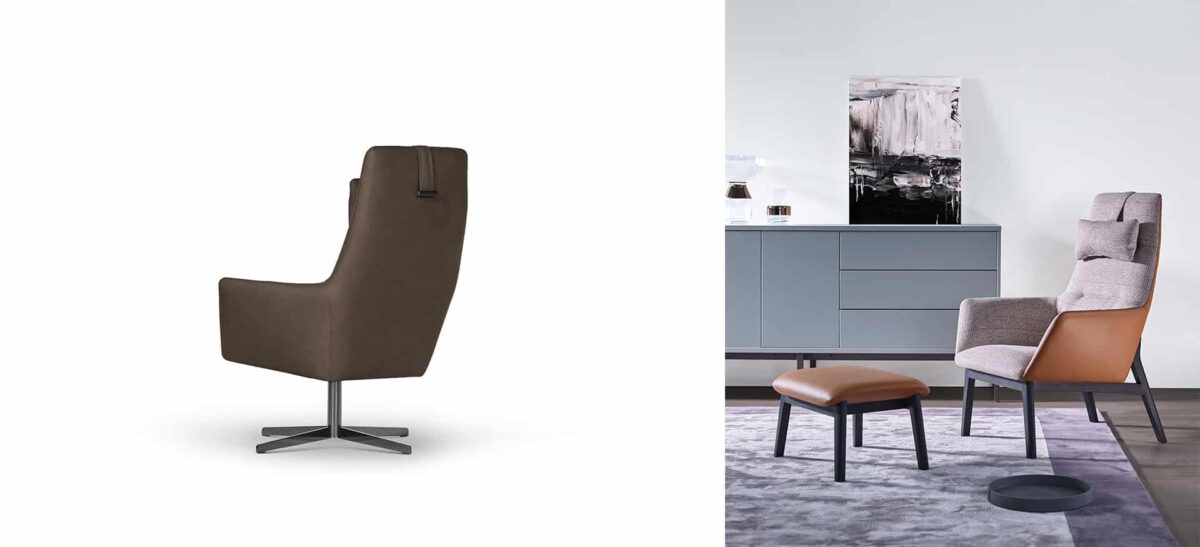 Qing high-back chair with structured backrest and contemporary aesthetics by Camerich.