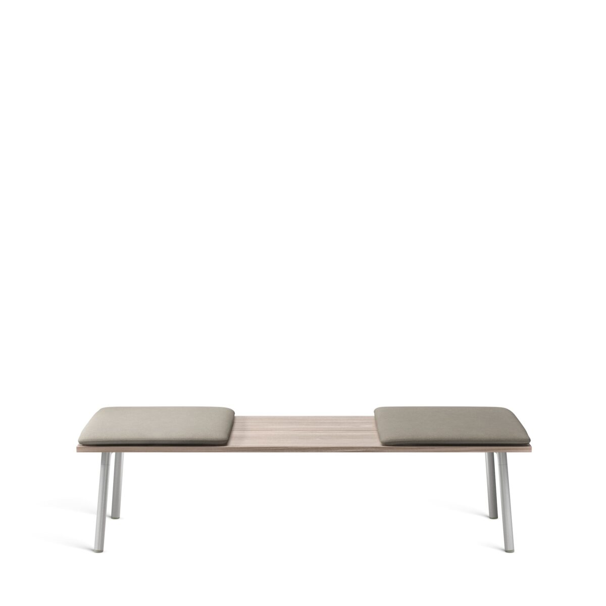 “Minimalist Run Daybed by Emeco, designed by Hecht and Colin with clean lines and durable materials.”