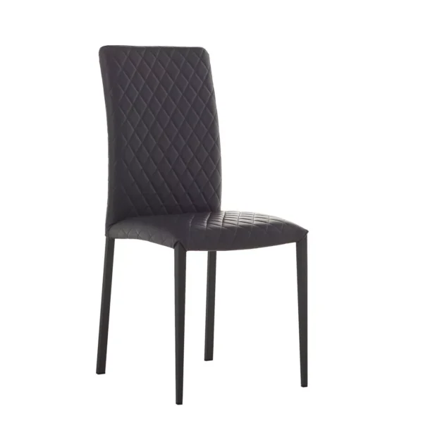 Roma 1 chair by Peressini featuring a tall, contoured backrest and slim black metal legs, upholstered in grey fabric.