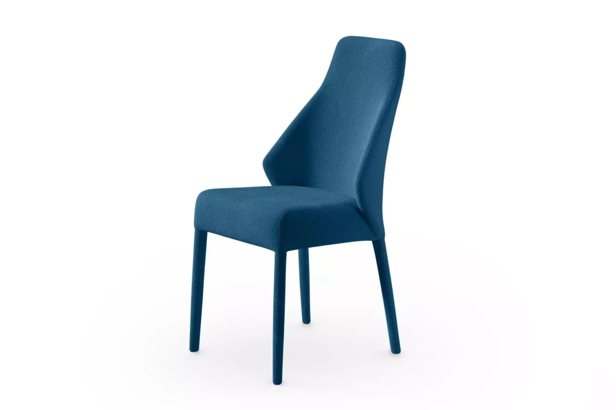 ROSE 1 chair by Peressini in terracotta fabric with gently curved mid‑back and slim black metal legs, shown against a plain white backdrop.