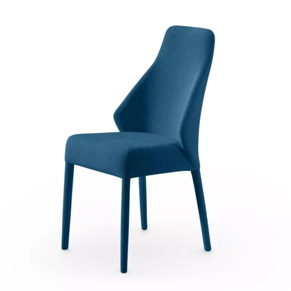 ROSE 1 chair by Peressini in terracotta fabric with gently curved mid‑back and slim black metal legs, shown against a plain white backdrop.