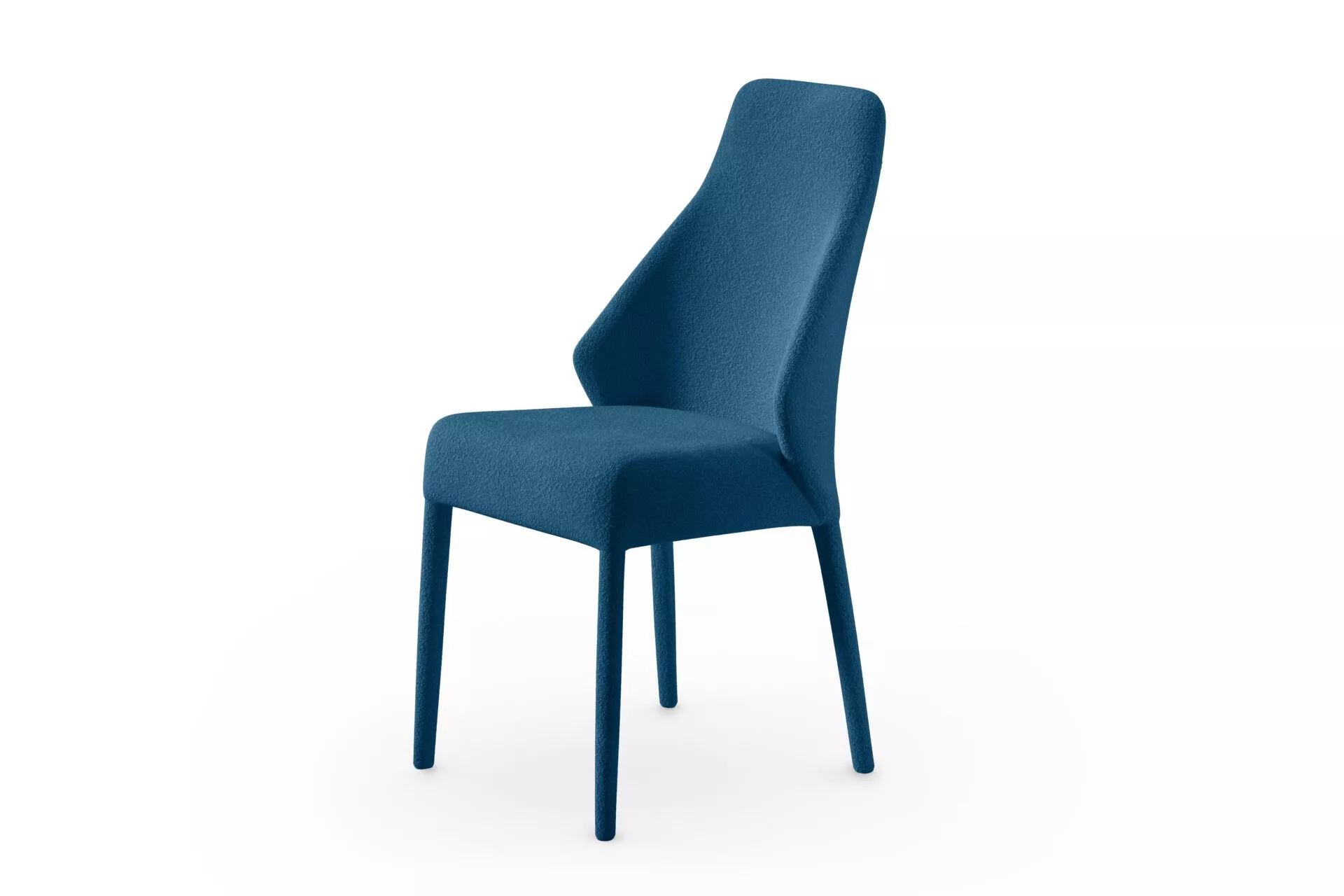 ROSE 1 chair by Peressini in terracotta fabric with gently curved mid‑back and slim black metal legs, shown against a plain white backdrop.