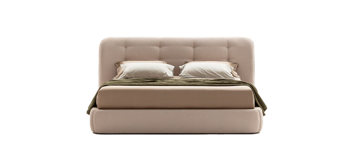 Luxurious Rubicon High bed by Nicoline, with a high padded backrest and sleek metal legs, offering both comfort and modern Italian design. Explore at Italcasa Design, Birmingham, Michigan.