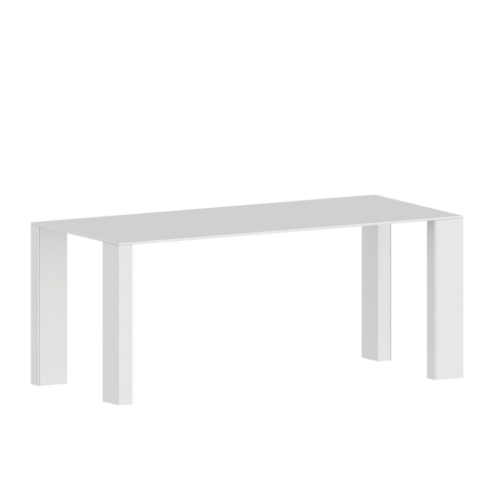 “BIG GIM Table by Zeusnoto featuring a thick rectangular tabletop and bold, angular metal legs.”