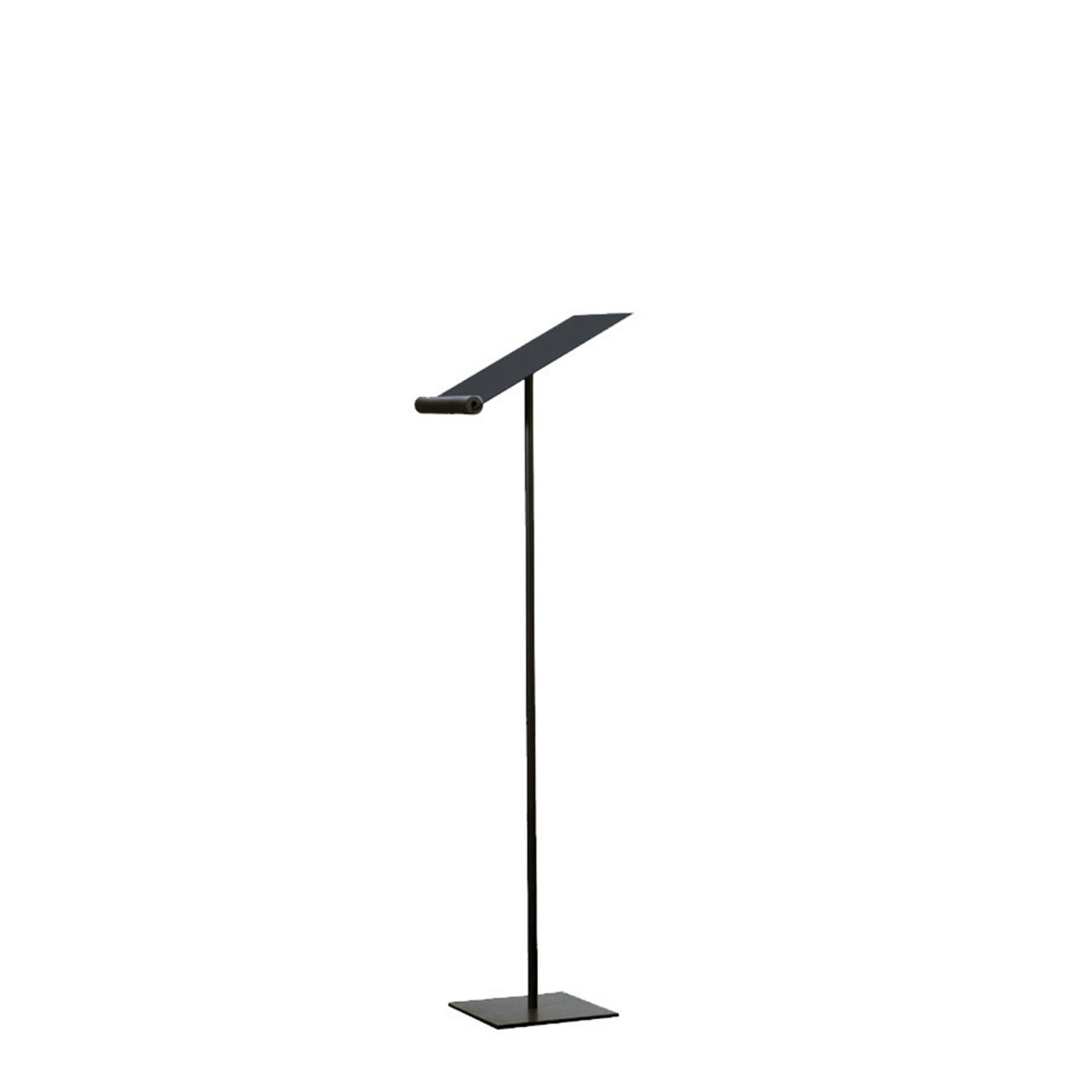 Slim steel display stand with minimalist open-frame design by Zeusnoto.