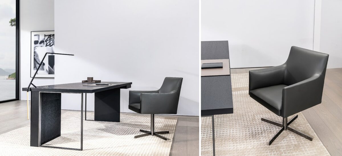 Swivel chair with soft upholstery and minimalist design by Camerich.