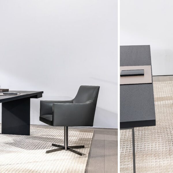 Swivel chair with soft upholstery and minimalist design by Camerich.