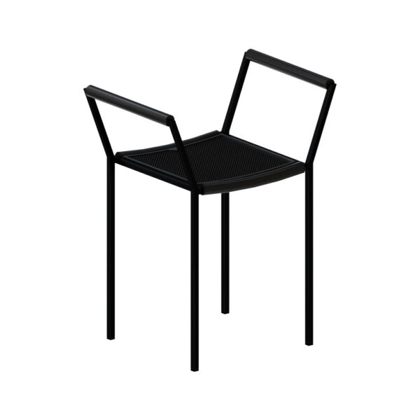 “Savonarola armchair by Zeusnoto with sculpted plywood shell and slim metal sled base, showcasing mid-century modern aesthetics.”