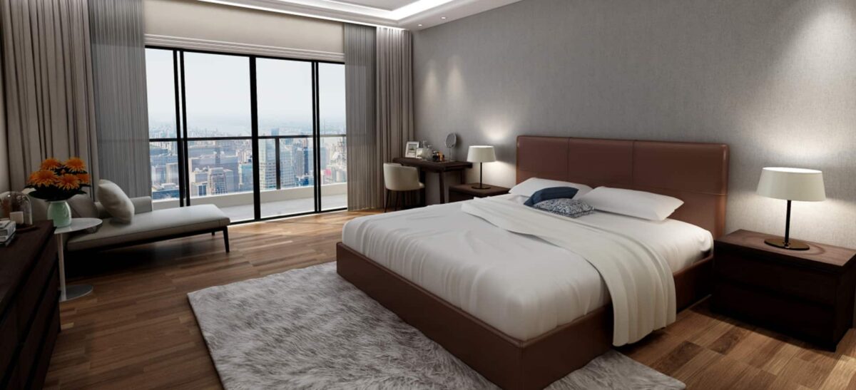 Screen Bed with minimalistic design and soft upholstery by Camerich.