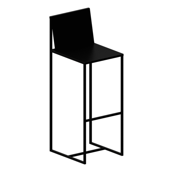 “SLIM SISSI barstool by Zeusnoto, with a minimalist black frame and a sleek, rounded seat cushion.”