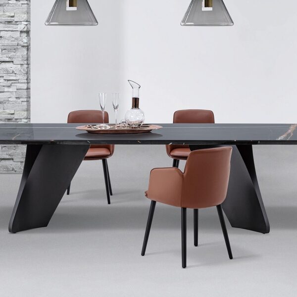 Modern rectangular dining table with sleek wood finish