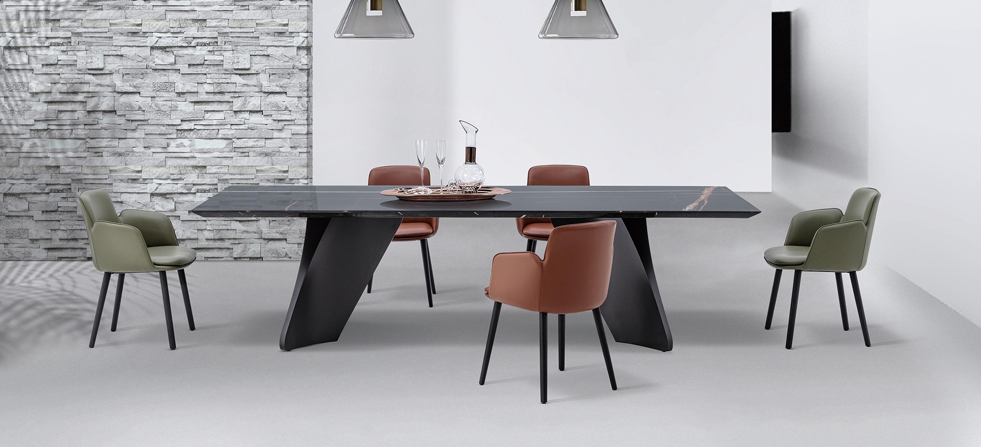 Modern rectangular dining table with sleek wood finish
