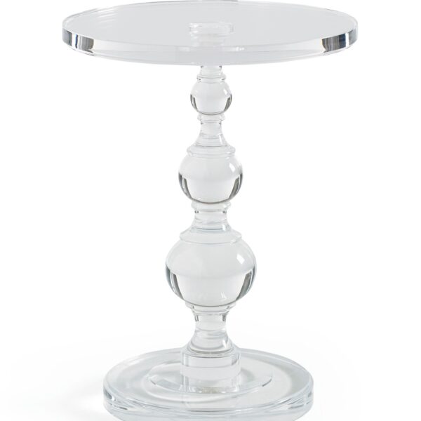 All Clear by Caracole – Acrylic sculpted pedestal side table with a round clear top and beveled edges.