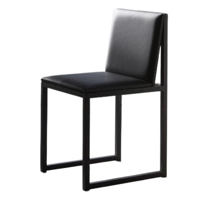 “TERESA Soft chair by Zeusnoto in black leatherette with copper-black sand-touch sled frame, positioned in a minimalist dining setting.”