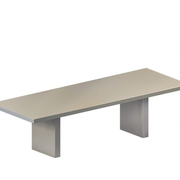 “TOMMASO OUTDOOR Table by Zeusnoto featuring a slim, weather-resistant tabletop with lightweight metal legs.”