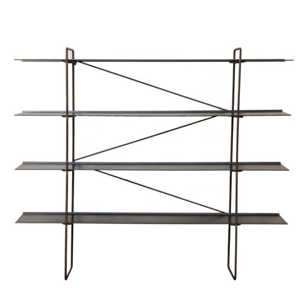 Curved steel bookcase with open circular frame by Zeusnoto.