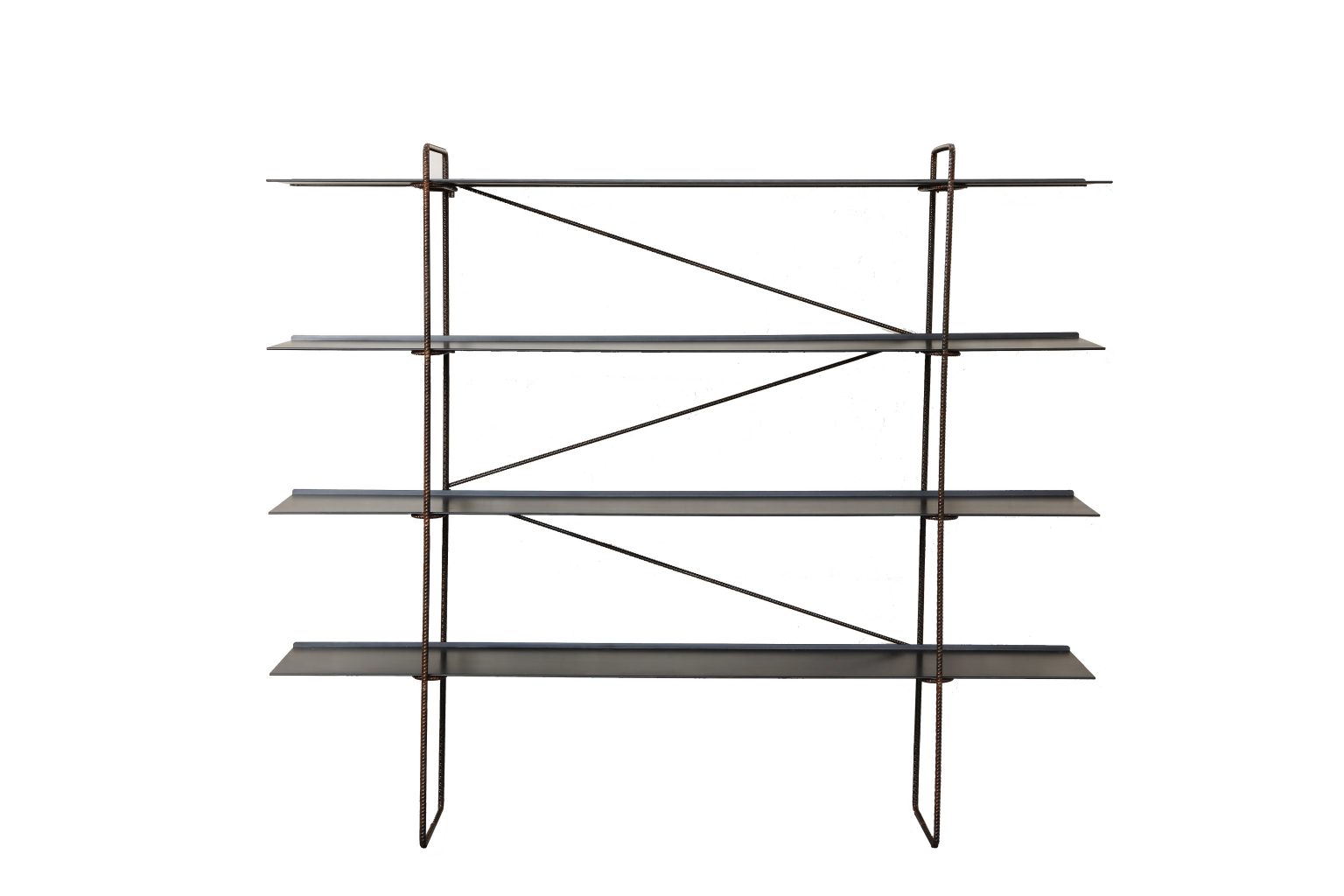 Curved steel bookcase with open circular frame by Zeusnoto.