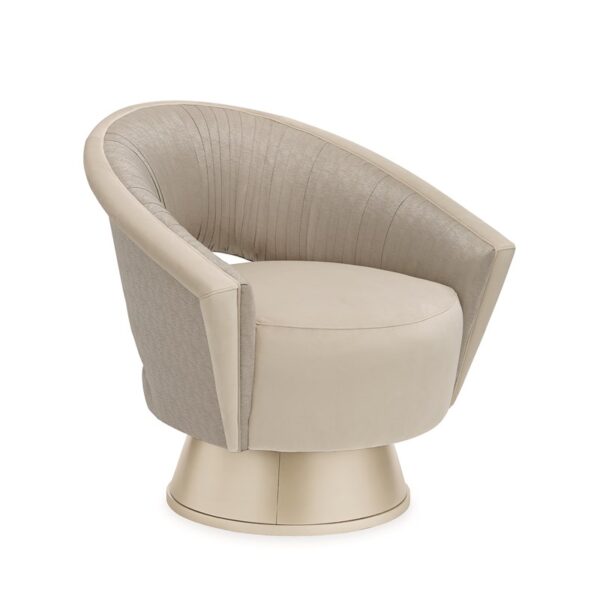 A Com-Pleat Turn Around chair by Caracole featuring elegant pleated upholstery and swivel base.