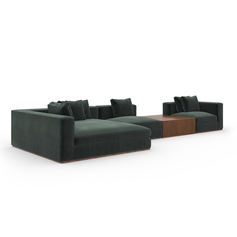 Caracole Bello 4PC sectional, upholstered in a solid color, featuring a low, squared silhouette.