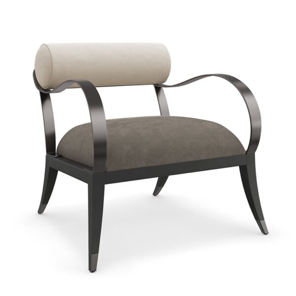 Stylish chair with deep green mohair upholstery and warm slate wood legs, perfect for sophisticated spaces in Troy, Michigan.