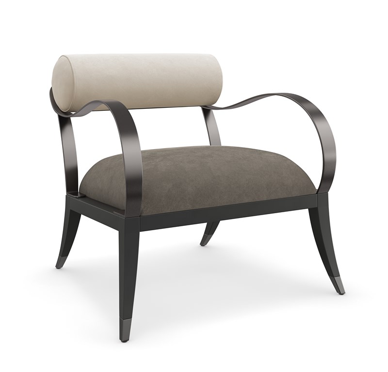 Stylish chair with deep green mohair upholstery and warm slate wood legs, perfect for sophisticated spaces in Troy, Michigan.