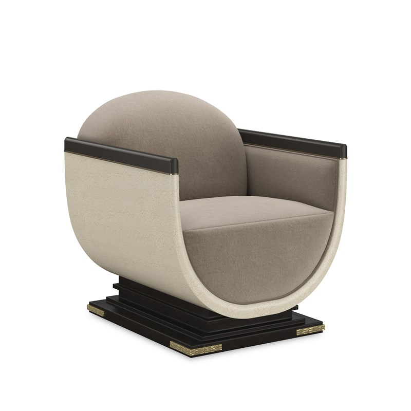 A modern interpretation of classic Roman shapes, featuring a deep-scooped wood frame with an Ivory Craze crackled finish, trimmed with Brushed Gold paint
