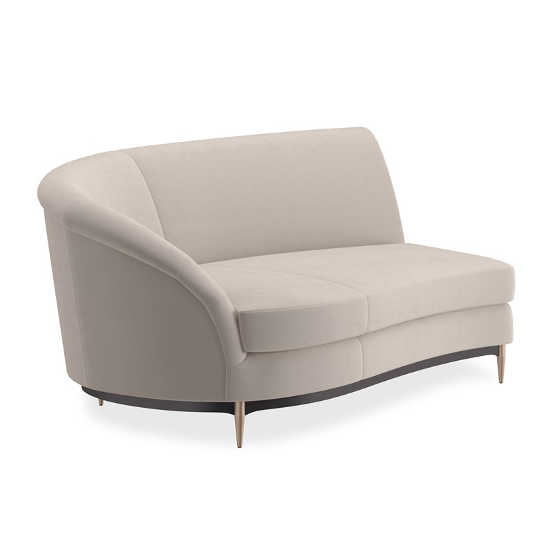 The Three's Company LAF Sofa by Caracole is a luxurious and sculptural piece that embodies the glamour of the Hollywood Regency era. Its curved silhouette, sumptuous upholstery, and refined details make it a standout addition to any modern living space.