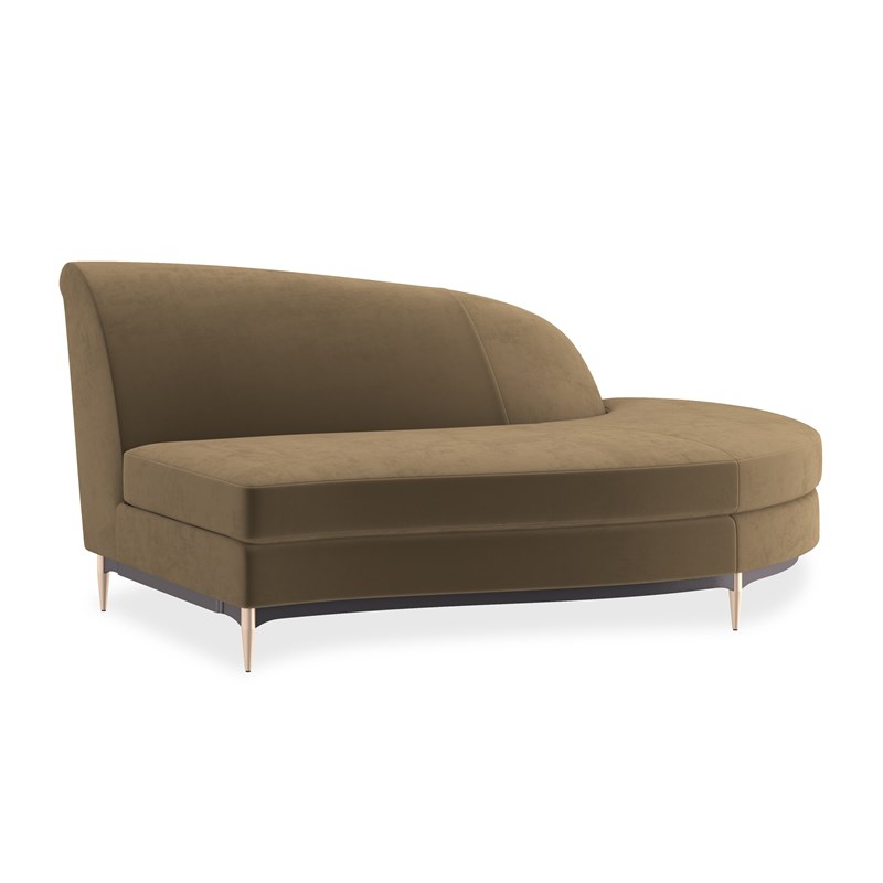 The Three's Company RAF Chaise by Caracole is a luxurious and sculptural piece that embodies the glamour of the Hollywood Regency era. Its curved silhouette, sumptuous upholstery, and refined details make it a standout addition to any modern living space.