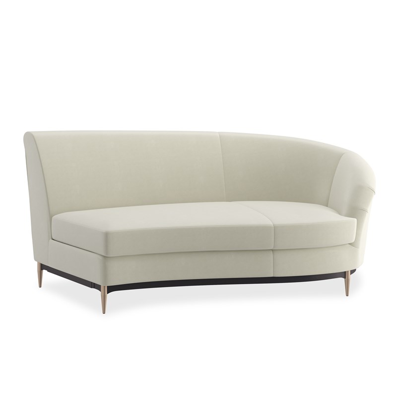 The Three's Company RAF Sofa by Caracole is a luxurious and sculptural piece that embodies the glamour of the Hollywood Regency era. Its curved silhouette, sumptuous upholstery, and refined details make it a standout addition to any modern living space.