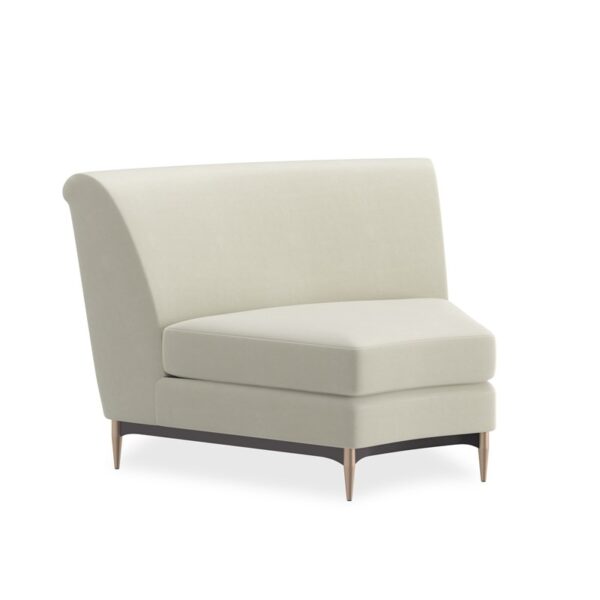 The Three's Company Wedge by Caracole is a luxurious and sculptural piece that embodies the glamour of the Hollywood Regency era. Its curved silhouette, sumptuous upholstery, and refined details make it a standout addition to any modern living space.