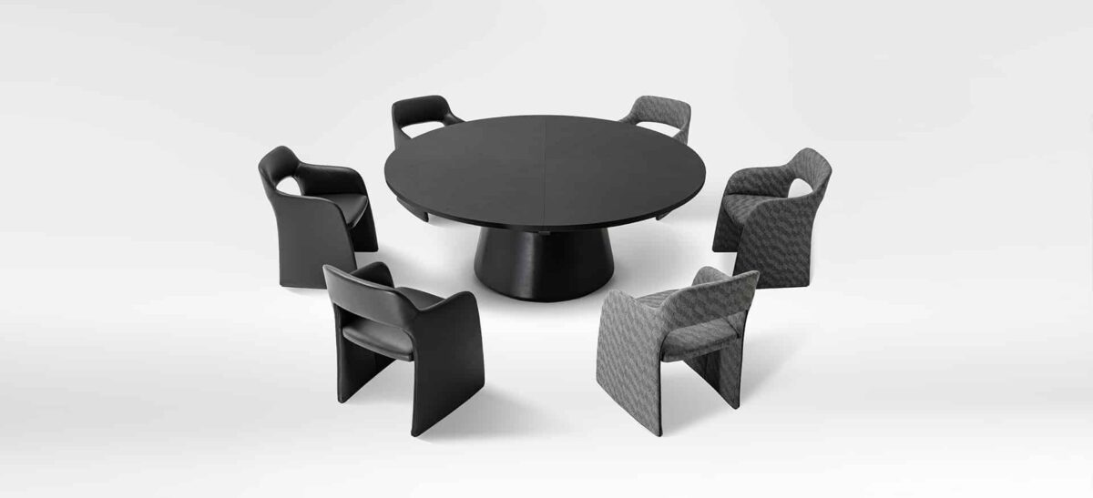 Unity Table L with wide wood top and simple, modern frame by Camerich.