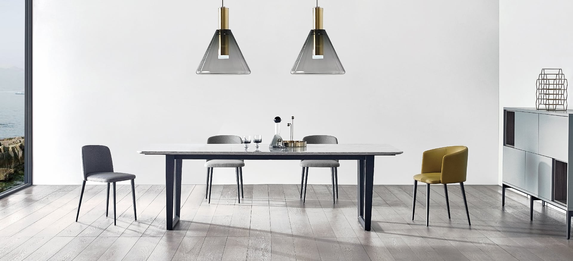 Contemporary Verge Table by Camerich, featuring a sleek, minimalist design with a solid wood top and modern metal base.