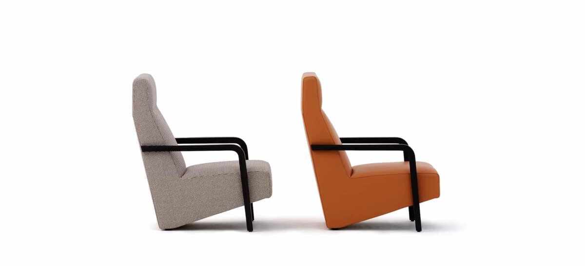 Plush modern chair with wide seat and sleek metal legs by Camerich.